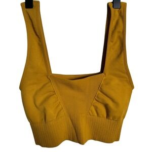 Free People Movement Good Karma Bra Mustard Yellow Square Neck Seamless XS/S